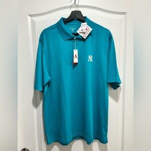 Men's MLB New York Yankees Antigua Polo Shirt in Turquoise Blue, Size Large